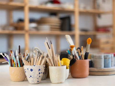 Brushes and printmaking artist tools